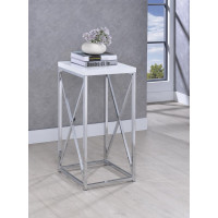 Coaster Furniture 930014 Accent Table with X-cross Glossy White and Chrome